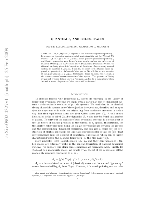 (PDF) QUANTUM Lp AND ORLICZ SPACES