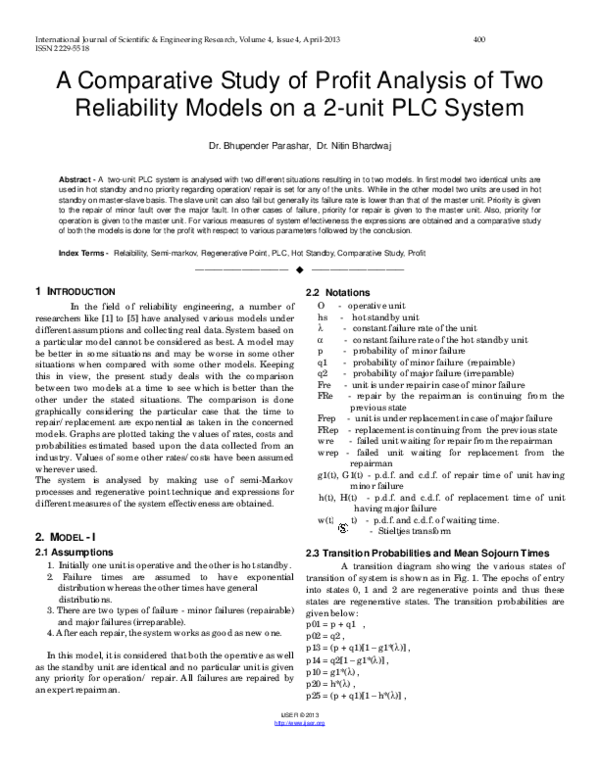 (PDF) A Comparative Study of Profit Analysis of Two Reliability Models ...