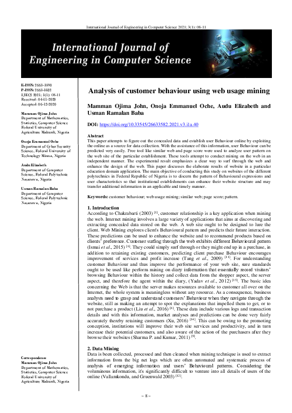 (PDF) Analysis of customer behaviour using web usage mining