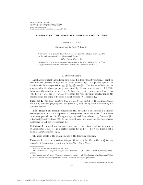 (PDF) A proof of the Hoggatt-Bergum conjecture