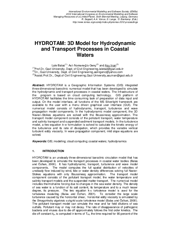 (PDF) HYDROTAM: 3D Model for Hydrodynamic and Transport Processes in ...
