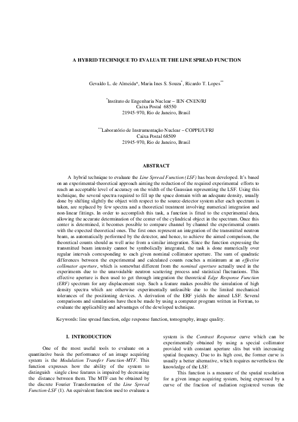 (PDF) A Hybrid Technique to Evaluate the Line Spread Function