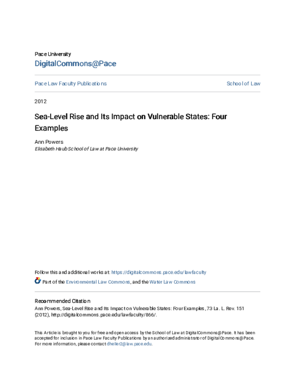 (PDF) Sea-Level Rise and Its Impact on Vulnerable States: Four Examples