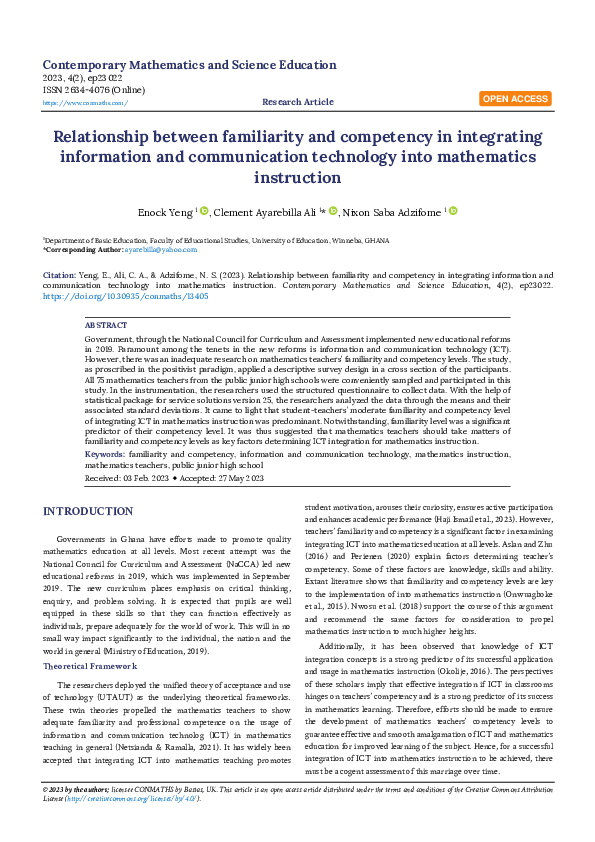 (PDF) Relationship between familiarity and competency in integrating ...