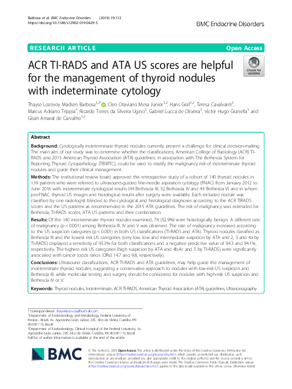 (PDF) ACR TI-RADS and ATA US scores are helpful for the management of ...
