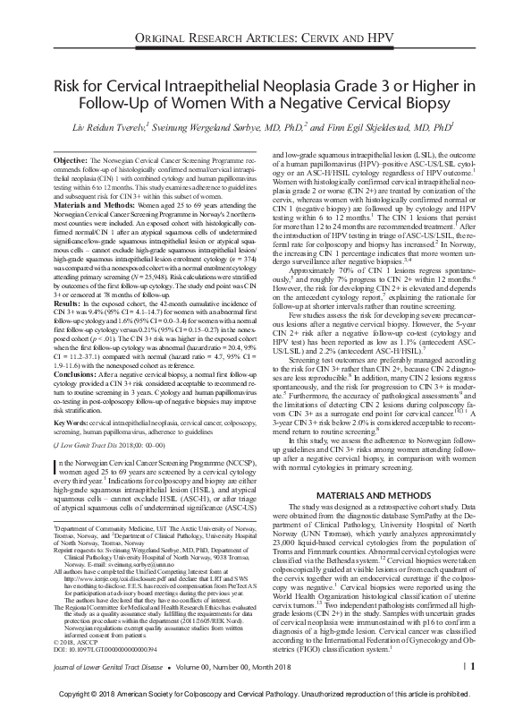 (PDF) Risk for Cervical Intraepithelial Neoplasia Grade 3 or Higher in ...