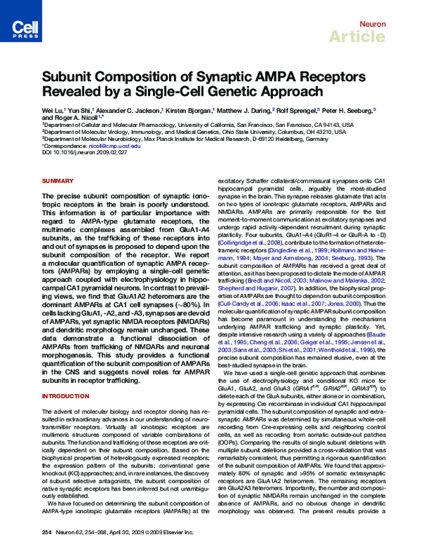 (PDF) Subunit composition of synaptic AMPA receptors revealed by a ...