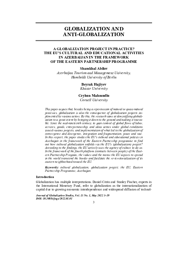 (PDF) A Globalization Project in Practice? The EU's Cultural and ...