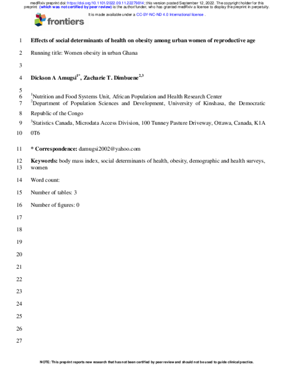 (PDF) Effects of social determinants of health on obesity among urban ...