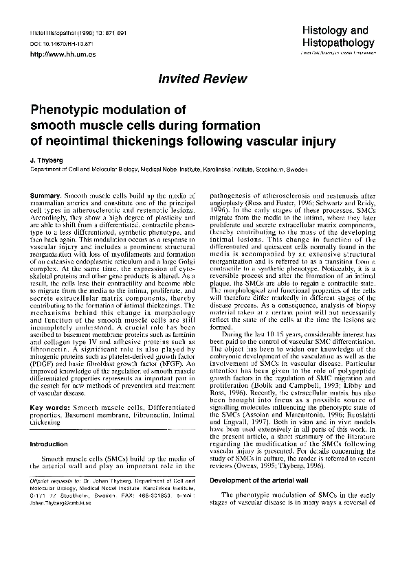 (PDF) Phenotypic modulation of smooth muscle cells during formation of ...