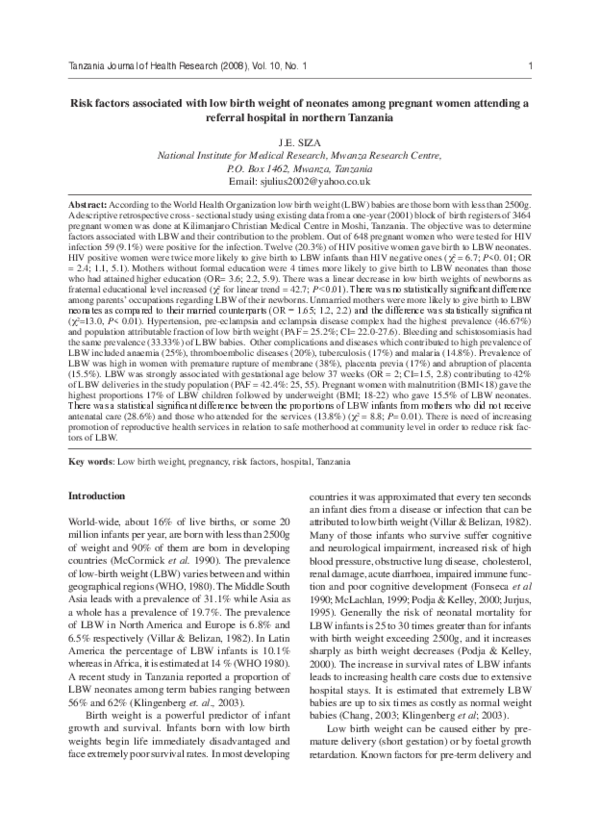 (PDF) Risk factors associated with low birth weight of neonates among ...