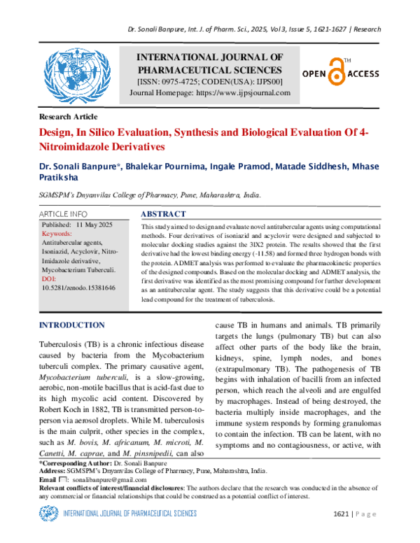 (PDF) Design, In Silico Evaluation, Synthesis and Biological Evaluation ...