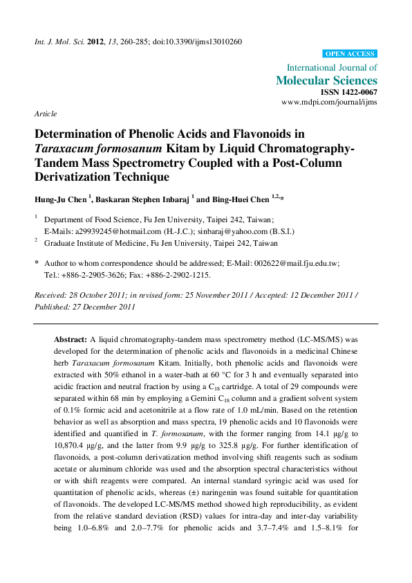 (PDF) Determination of Phenolic Acids and Flavonoids in Taraxacum ...