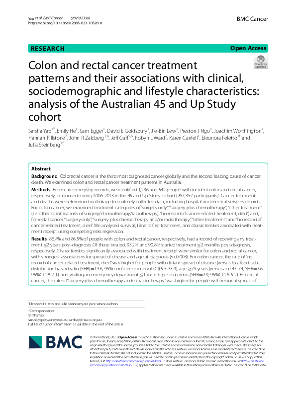 (PDF) Colon and rectal cancer treatment patterns and their associations ...