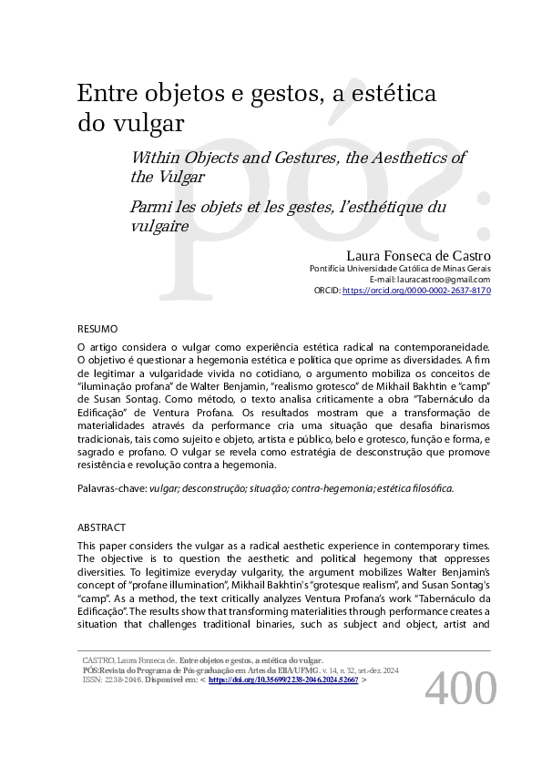 (PDF) Within Objects and Gestures, the Aesthetics of the Vulgar ...