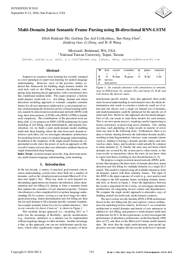 (PDF) Multi-Domain Joint Semantic Frame Parsing Using Bi-Directional ...
