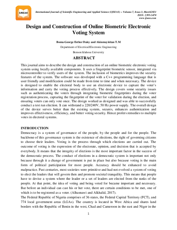 (PDF) Design and Construction of Online Biometric Electronic Voting System