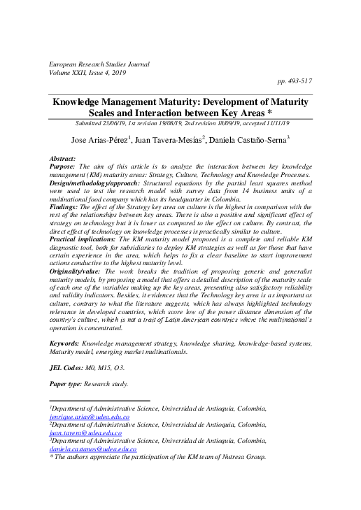 (PDF) Knowledge Management Maturity: Development of Maturity Scales and ...
