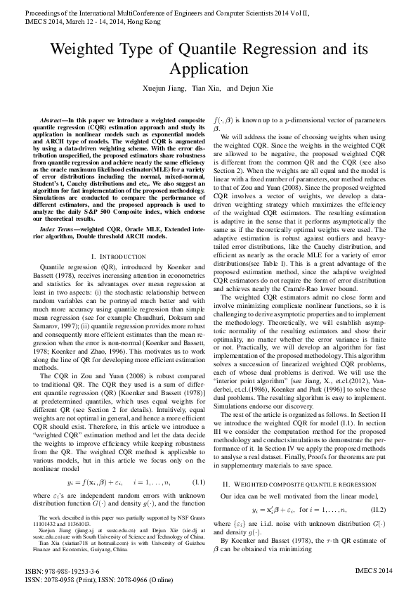 (PDF) Weighted Type of Quantile Regression and its Application