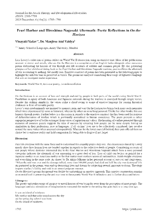 (PDF) Pearl Harbor and HiroshimaNagasaki Aftermath Poetic Reflections