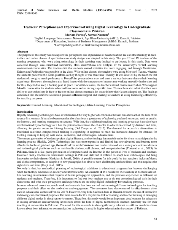 (PDF) Teachers’ Perceptions and Experiences of using Digital Technology ...