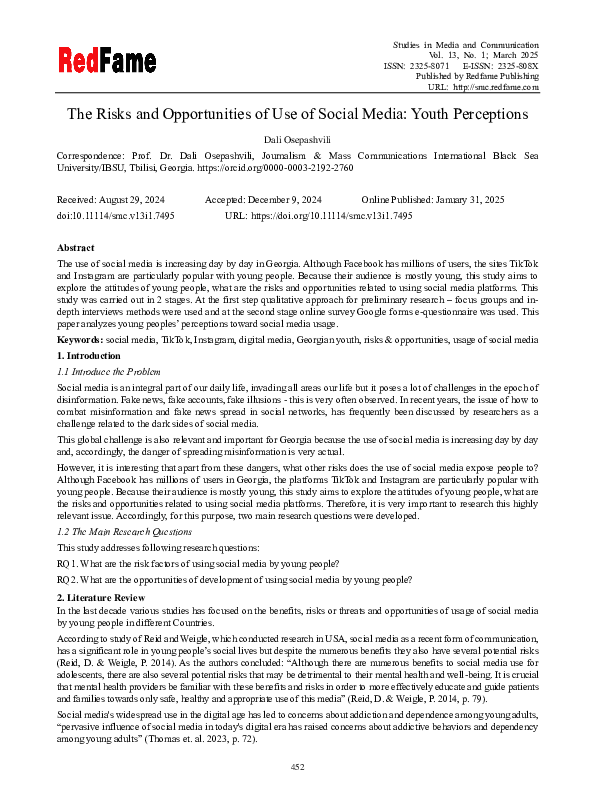 (PDF) The Risks and Opportunities of Use of Social Media: Youth Perceptions