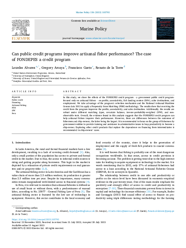 (PDF) Can public credit programs improve artisanal fisher performance ...