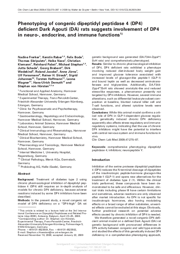 (PDF) Phenotyping of congenic dipeptidyl peptidase 4 (DP4) deficient ...