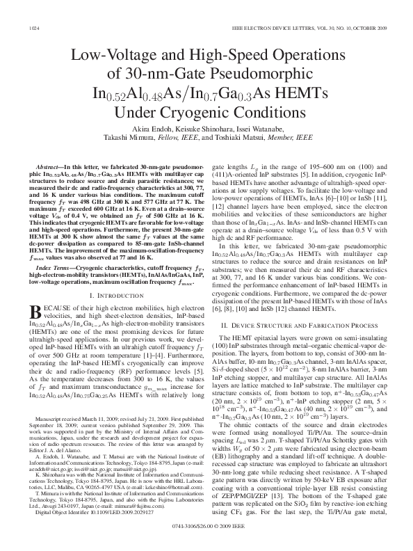 (PDF) Low-Voltage and High-Speed Operations of 30-nm-Gate Pseudomorphic ...