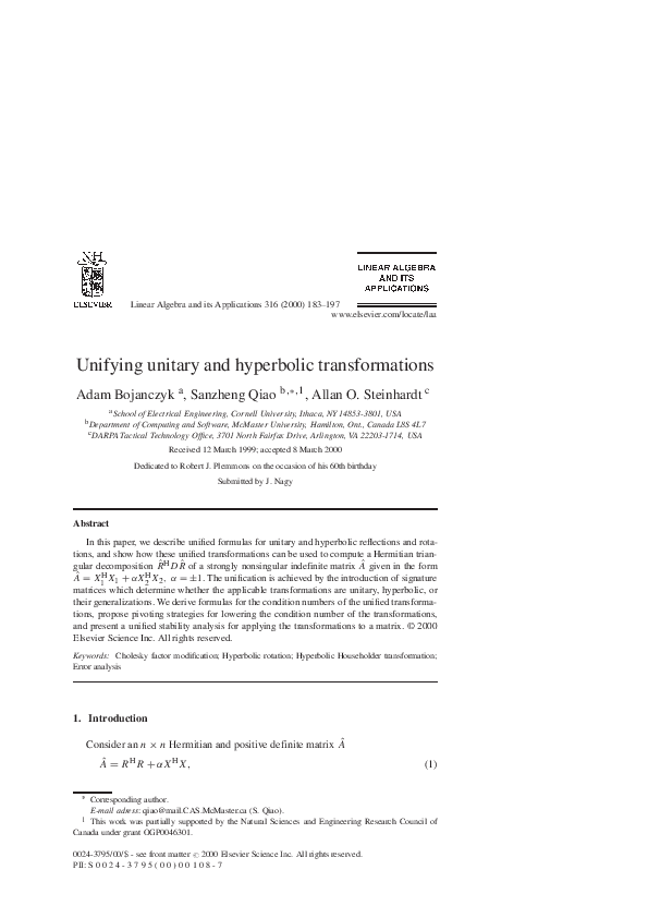 (PDF) Unifying unitary and hyperbolic transformations