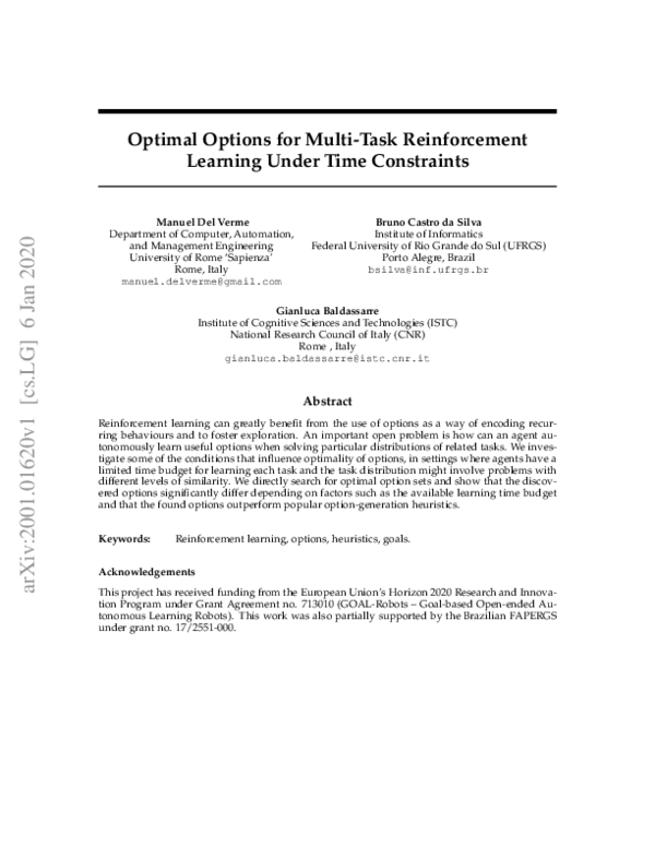 (PDF) Optimal Options for Multi-Task Reinforcement Learning Under Time ...
