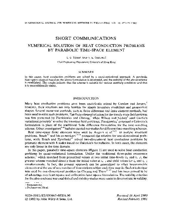 (PDF) Numerical solution of heat conduction problems by parabolic time ...