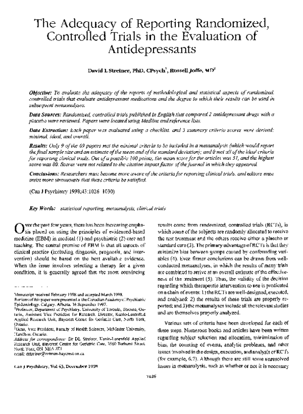 (PDF) The Adequacy of Reporting Randomized, Controlled Trials in the ...