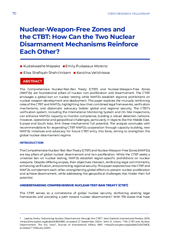 (PDF) Nuclear-Weapon-Free Zones and the CTBT: How Can the Two Nuclear ...
