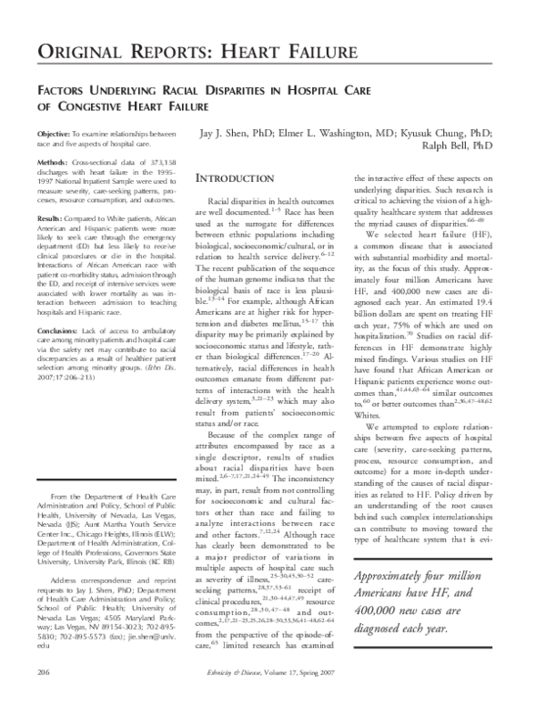 (PDF) Reports : Heart Failure Factors Underlying Racial Disparities in ...