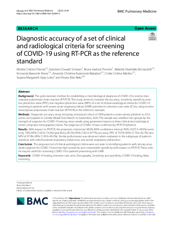 (PDF) Diagnostic accuracy of a set of clinical and radiological ...
