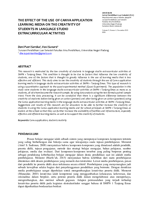 (PDF) The Effect of the Use of Canva Application Learning Media on the ...