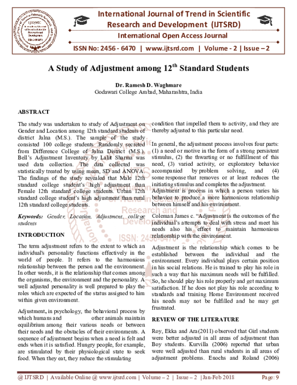 (PDF) A Study of Adjustment among 12th Standard Students