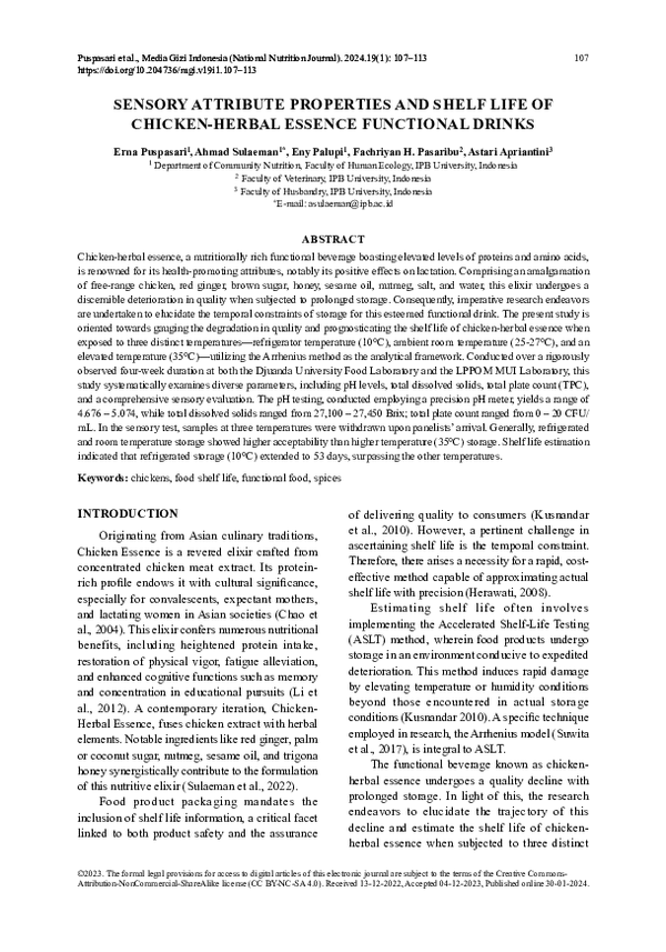 (PDF) Sensory Attribute Properties and Shelf Life Of Chicken-Herbal ...