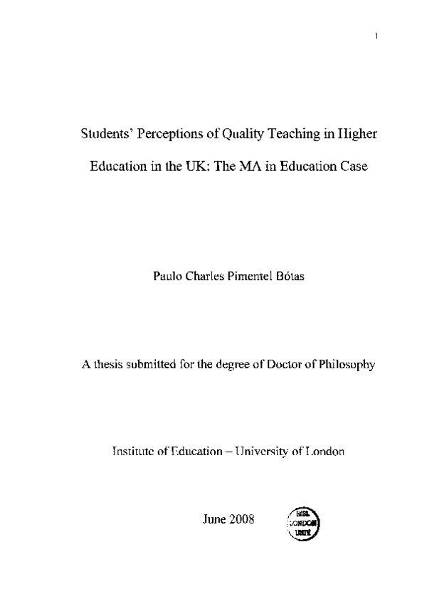 (PDF) Students' perceptions of quality teaching in higher education in ...