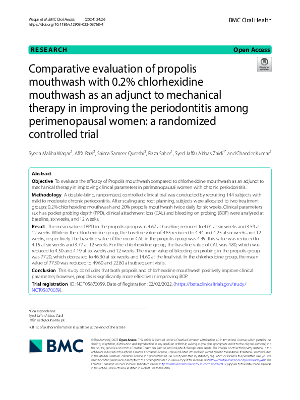 (PDF) Comparative evaluation of propolis mouthwash with 0.2% ...