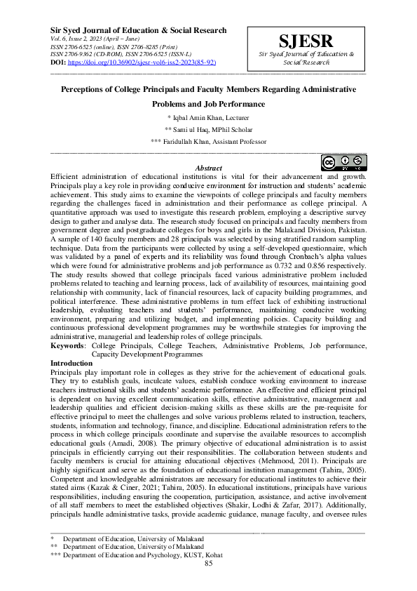 (PDF) Perceptions of College Principals and Faculty Members Regarding ...