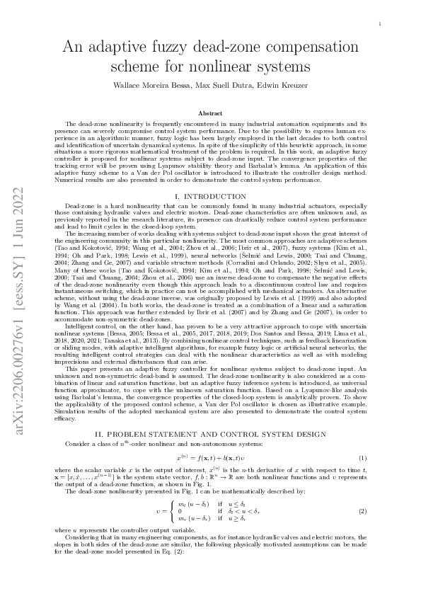 (PDF) An adaptive fuzzy dead-zone compensation scheme for nonlinear systems
