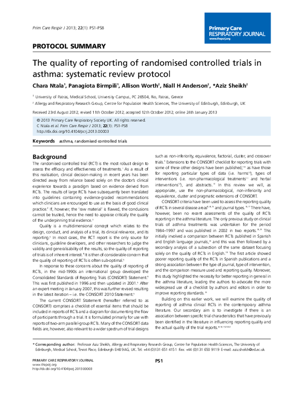 (PDF) The quality of reporting of randomised controlled trials in ...