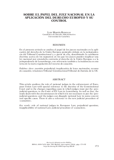 (PDF) Sobre el papel del juez nacional en la aplicación del derecho ...