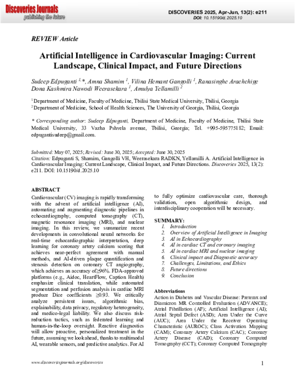 (PDF) Artificial Intelligence in Cardiovascular Imaging: Current ...