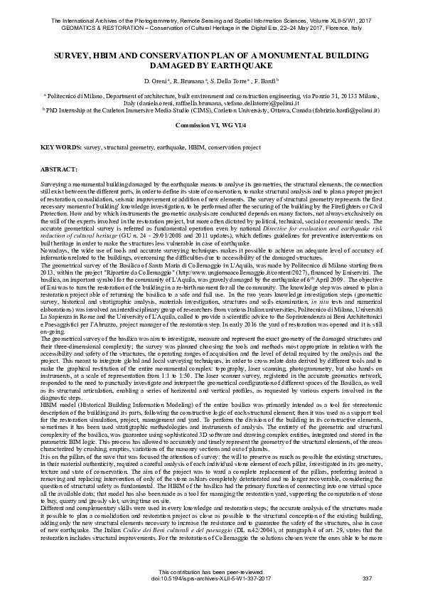 (PDF) Survey, Hbim and Conservation Plan of a Monumental Building ...