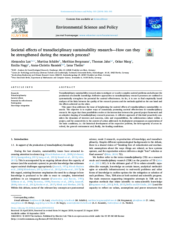 (PDF) Societal effects of transdisciplinary sustainability research—How ...