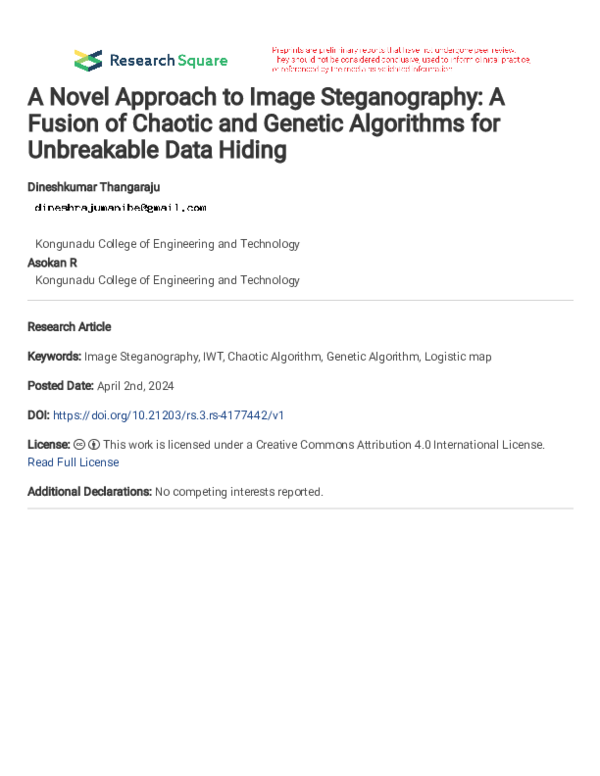 (PDF) A Novel Approach to Image Steganography: A Fusion of Chaotic and ...