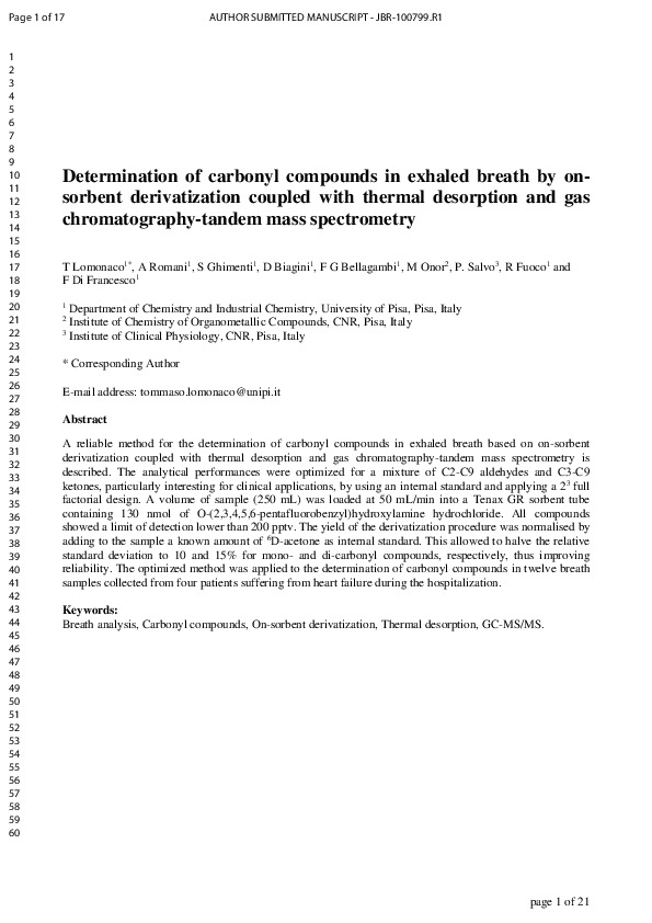 (PDF) Determination of carbonyl compounds in exhaled breath by on ...